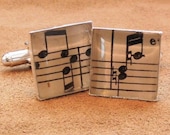 Vintage I love MUSIC, Cuff Links, Square Sterling Silver Overlay