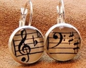 Vintage Sheet Music,  I Love  Music French Hoop Earrings