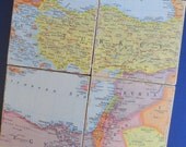 Turkey, Syria, Jordan Map Coasters, old time vintage Atlas or you choose the  destination