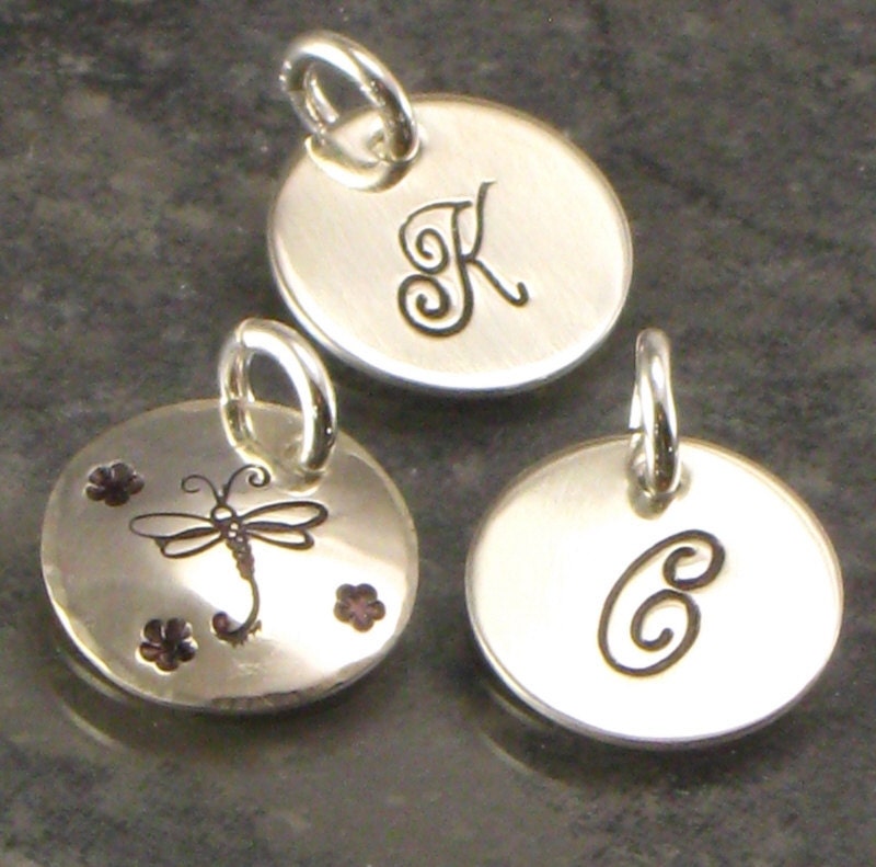 Add a Hand Stamped  charm -  Monogrammed or Design  - 3/8 Inch Sterling Silver Disc