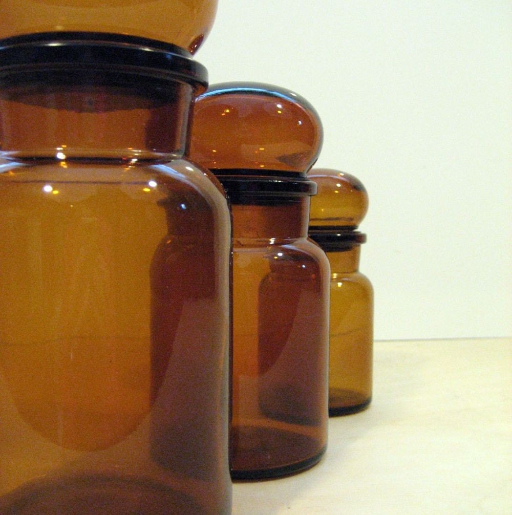 Vintage Apothecary Jars Amber Belgium by rovervintage on Etsy