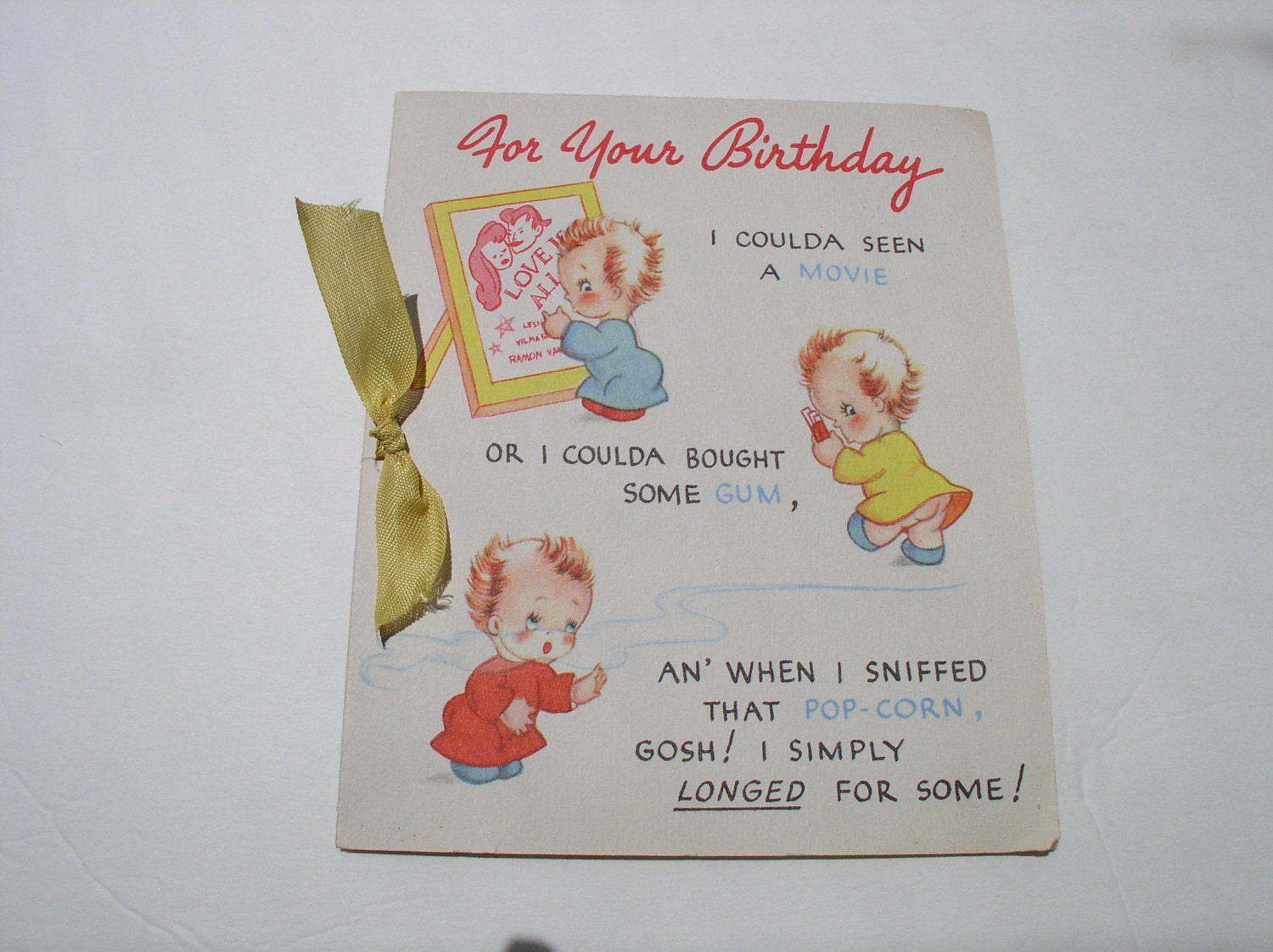 Vintage Birthday greeting Cards-angel little girl popcorn movie hot dog ice cream candy
