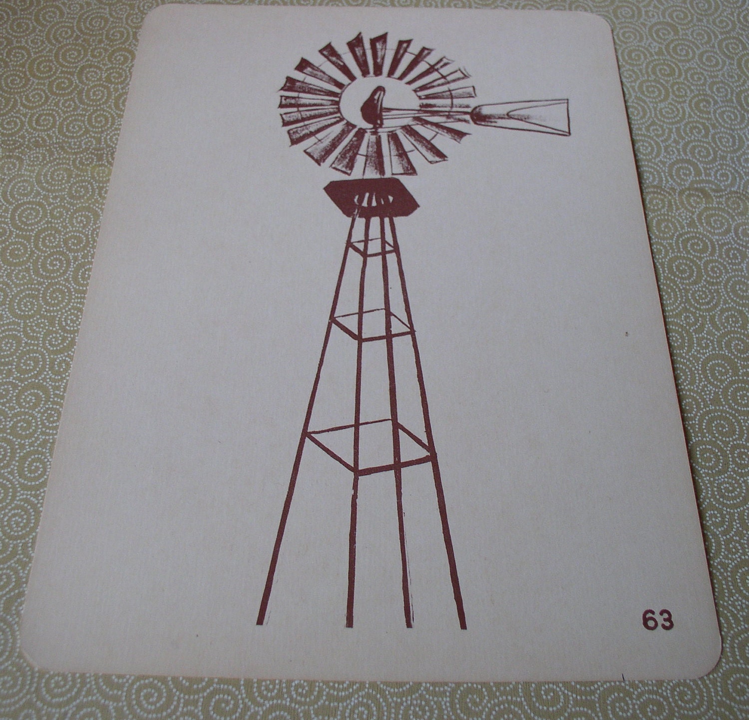 Vintage Classroom Flash Card 1946 Alice and Jerry - Windmill vocabulary picture sheet