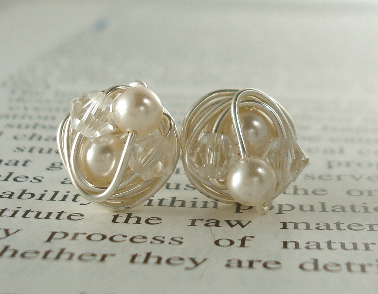 Petite cream / clear - Mix It Up Series- Swarovski Glass Pearl and Crystal Bead Wire Wrapped Stud Earrings