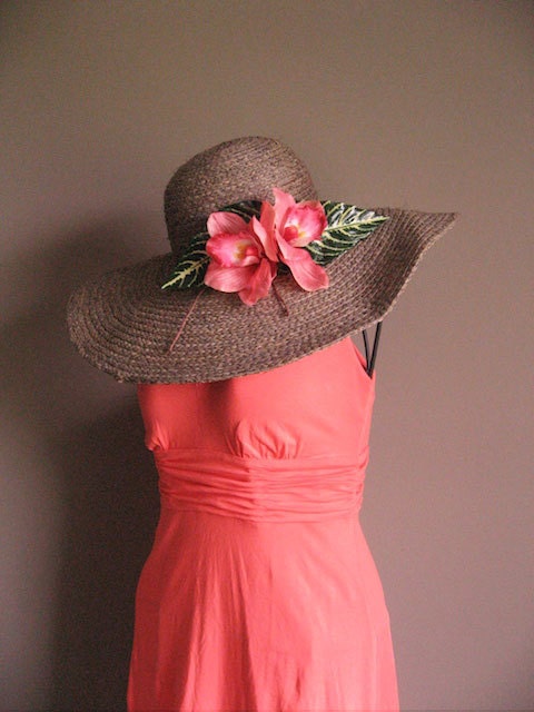Coral, Peach, Salmon Red Cymbidium Orchid - FABULOUS - Large Double Flower Tropical Bridal Hair Clip Accessory