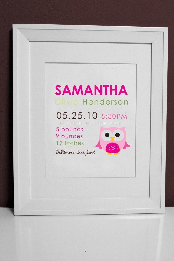 8 x 10 - Birth Print OWL - wall art Il_570xn