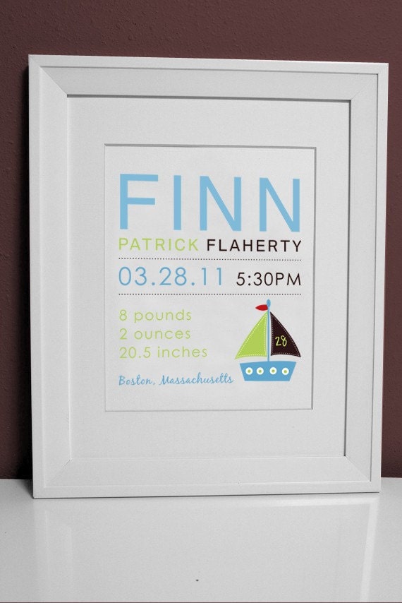Sailboat Birth Announcement Wall art - 8x10 Il_570xn