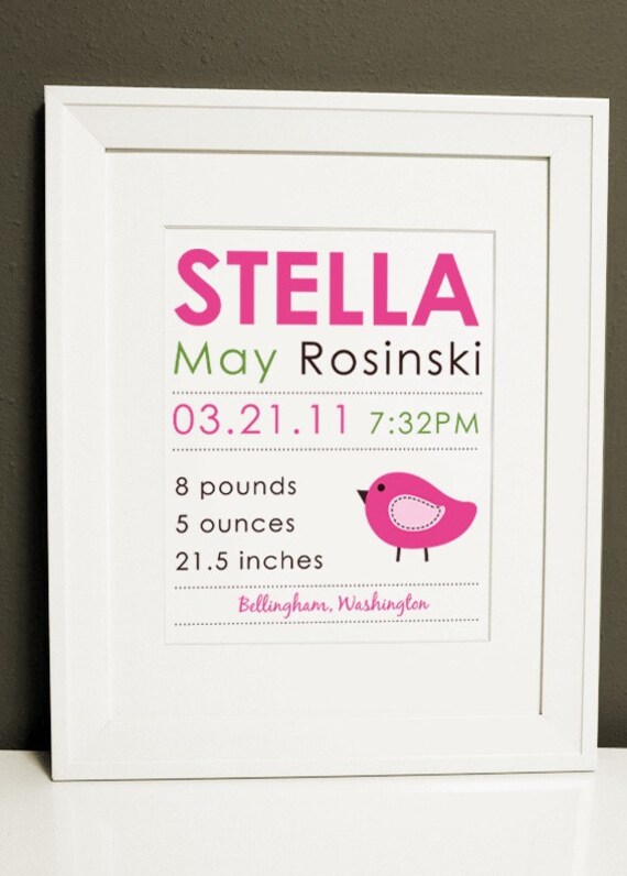 8 x 10 - Custom Birth Print - CHICK wall art Il_570xn