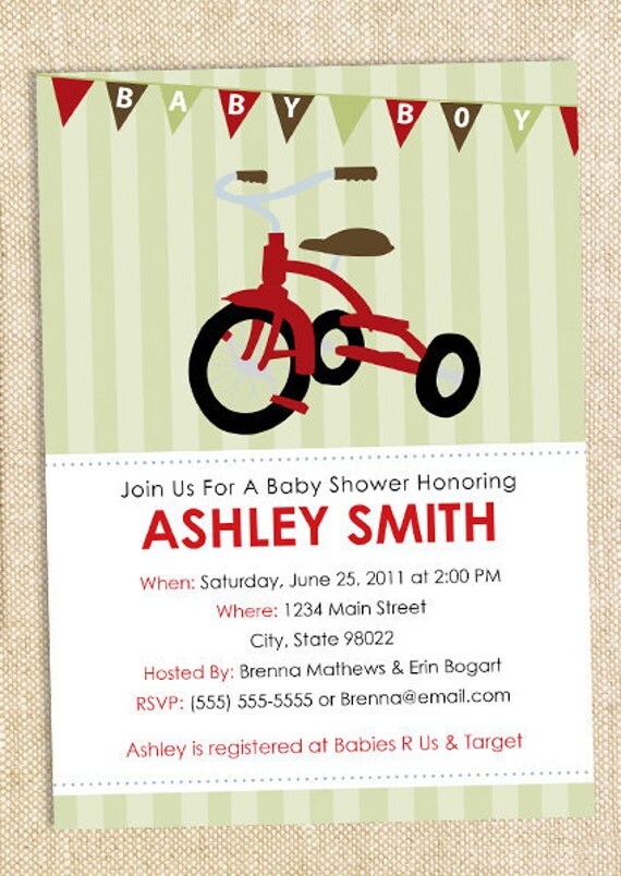 Tricycle Baby shower invitations - set of 12 Il_570xn