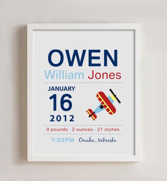 Airplane Birth announcement print - nursery art Il_570xn