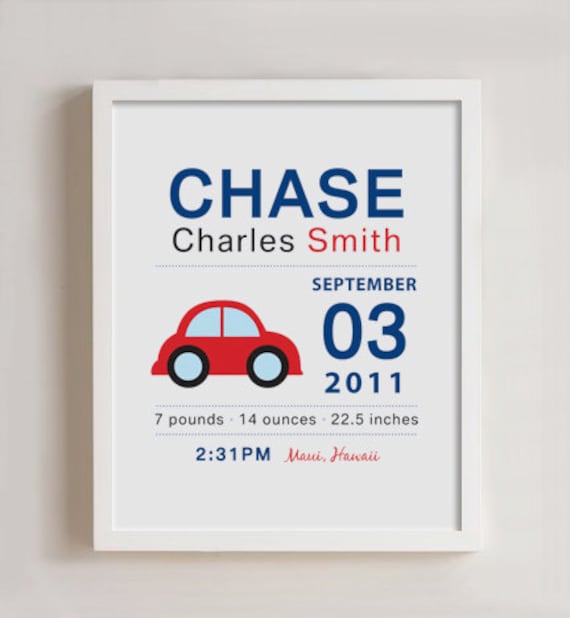 Birth Announcement Print - Wall art CAR Il_570xn
