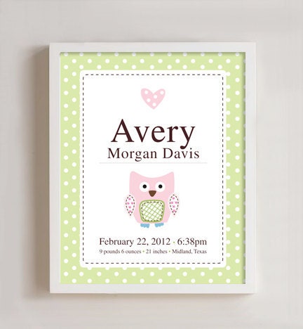 OWL Birth Announcement Print 8x10 - Pottery Barn Il_570xn