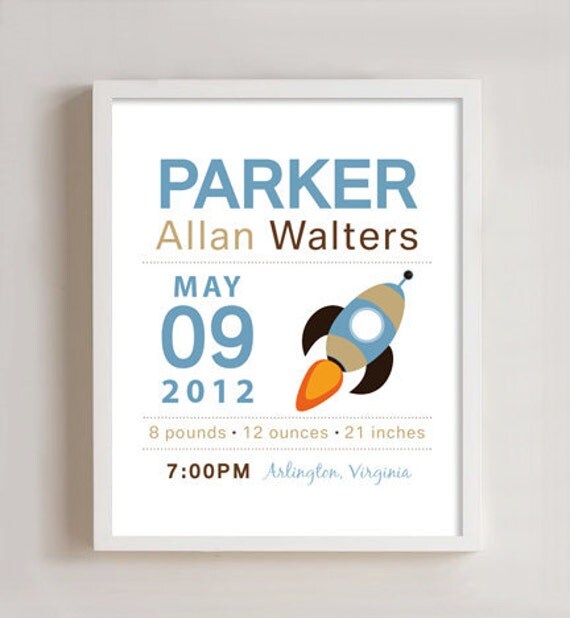 8 x 10 - Custom Birth Announcement Print - ROCKET Il_570xn