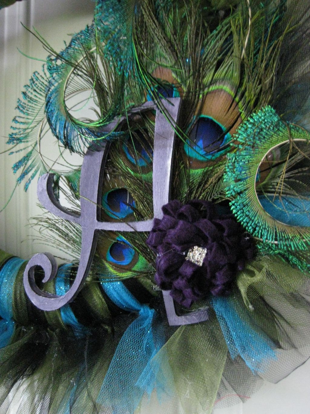 Picky Peacock Initial Tu-Tu Wreath - MADE TO ORDER