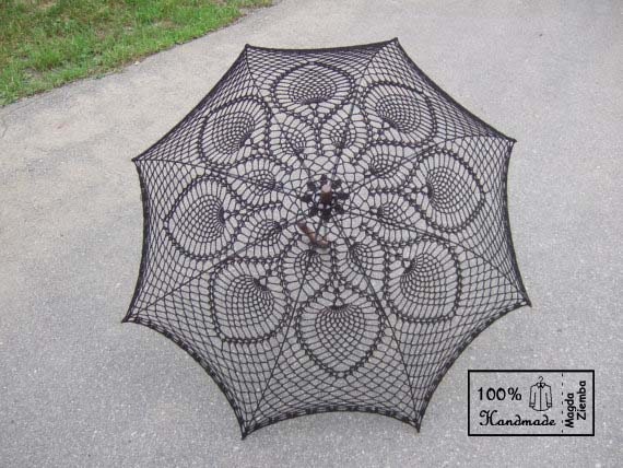 48" Wedding Black Lace Crochet UMBRELLA PARASOL, Valentines Day Wedding- Made to order - kolus79