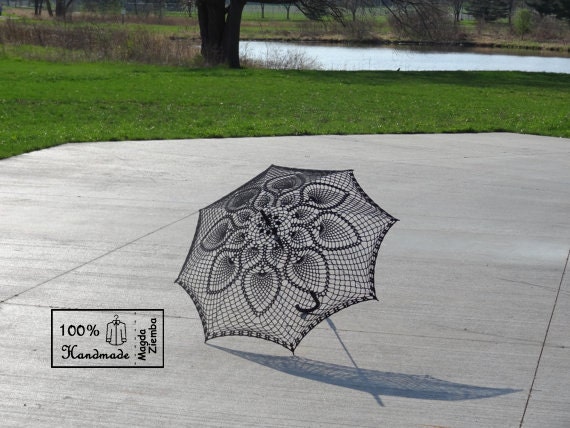 46" Wedding Black Lace Crochet UMBRELLA PARASOL, Made in USA, Mothers Day Wedding, Party Favor- Made to Order