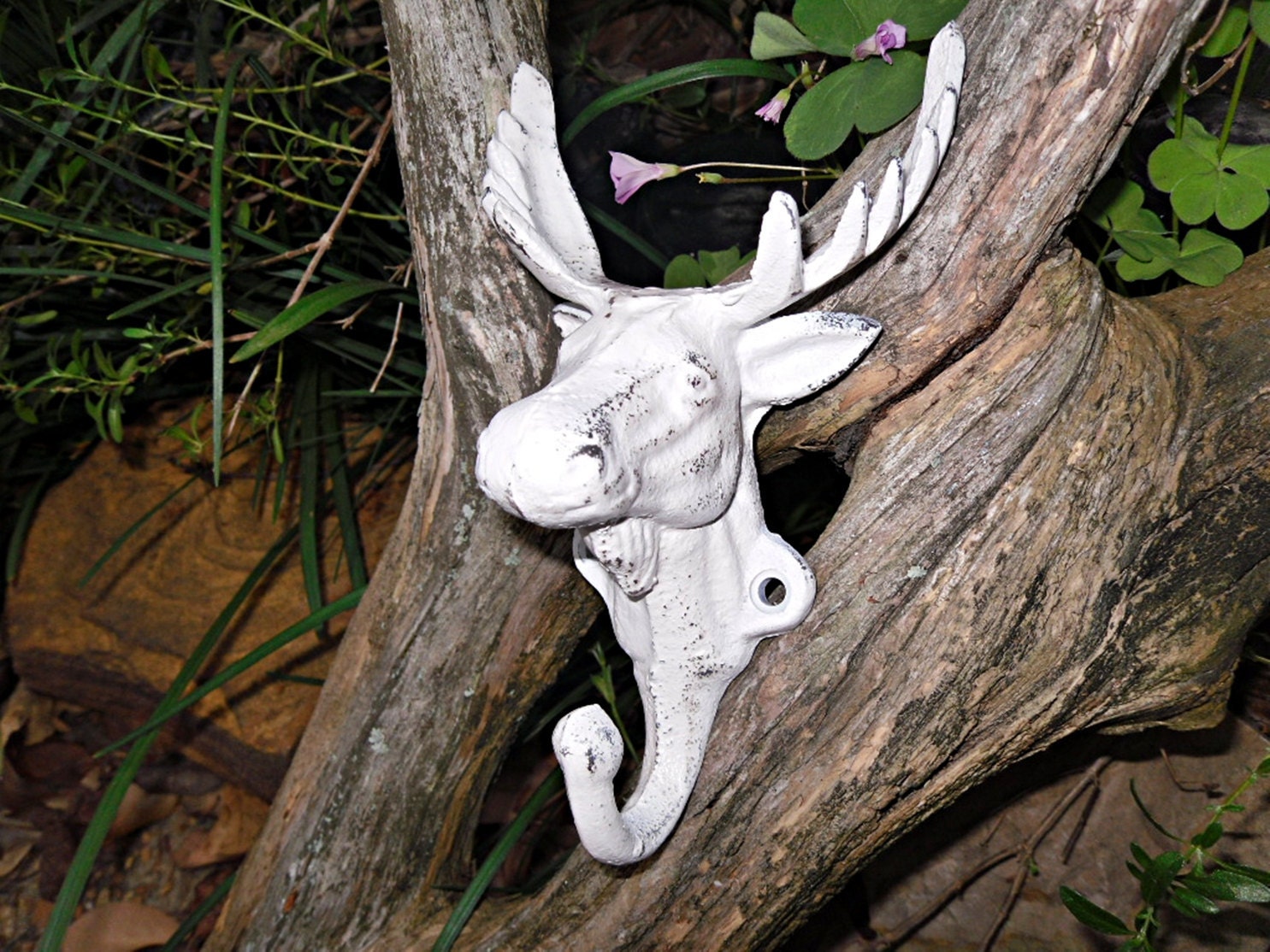 Moose Head / White Wall Hook  /Metal wall hook /Bathroom hook /Boys room / Mancave / Shabby Chic Decor