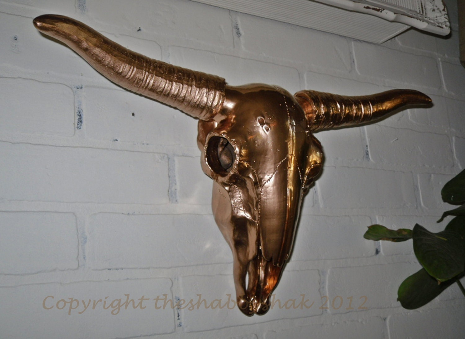 Faux taxidermy / Wall Mount Skull / Copper Long Horn Skull with Horns