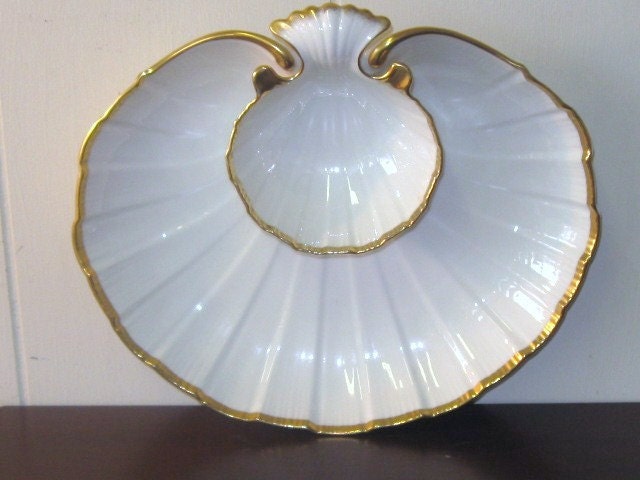Platter Gilded Snack and Ivory,   uses Bowl, Clam Trim Dip  vintage teacup Vintage Lenox