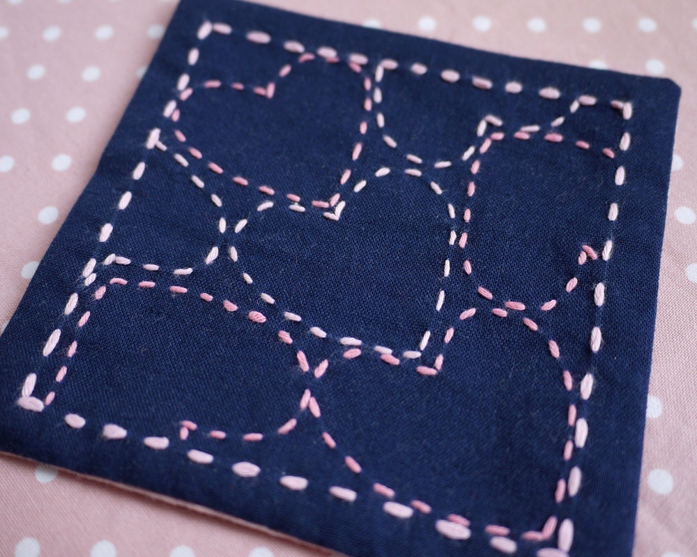 ON SALE - - DIY Sashiko Hearts Mini Kit - A Stab to the Heart Coaster