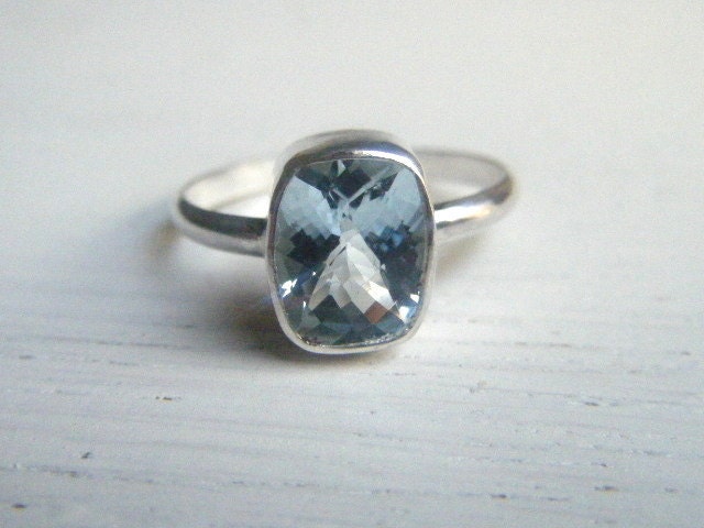 Sterling Silver Cushion Cut Aquamarine Ring Your Size