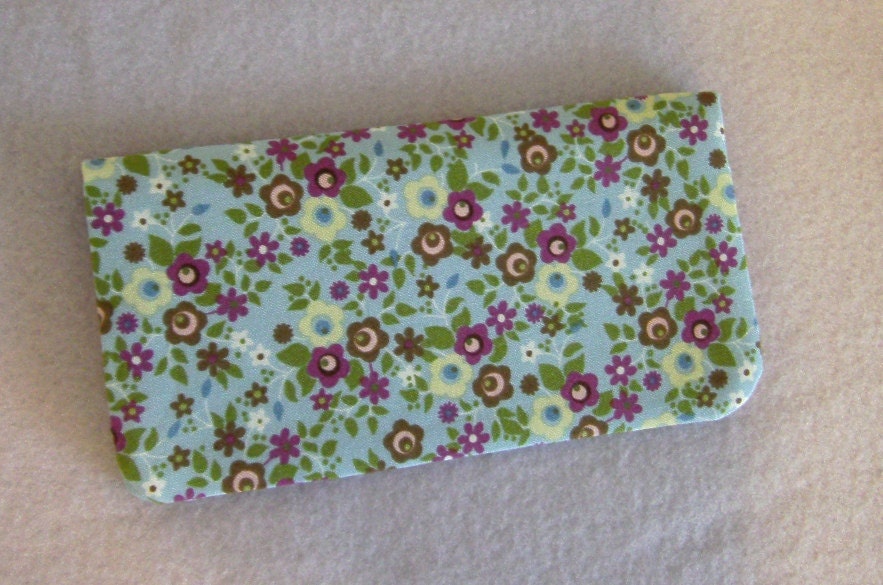 Fabric Checkbook Cover - Tiny Flowers on Powder Blue