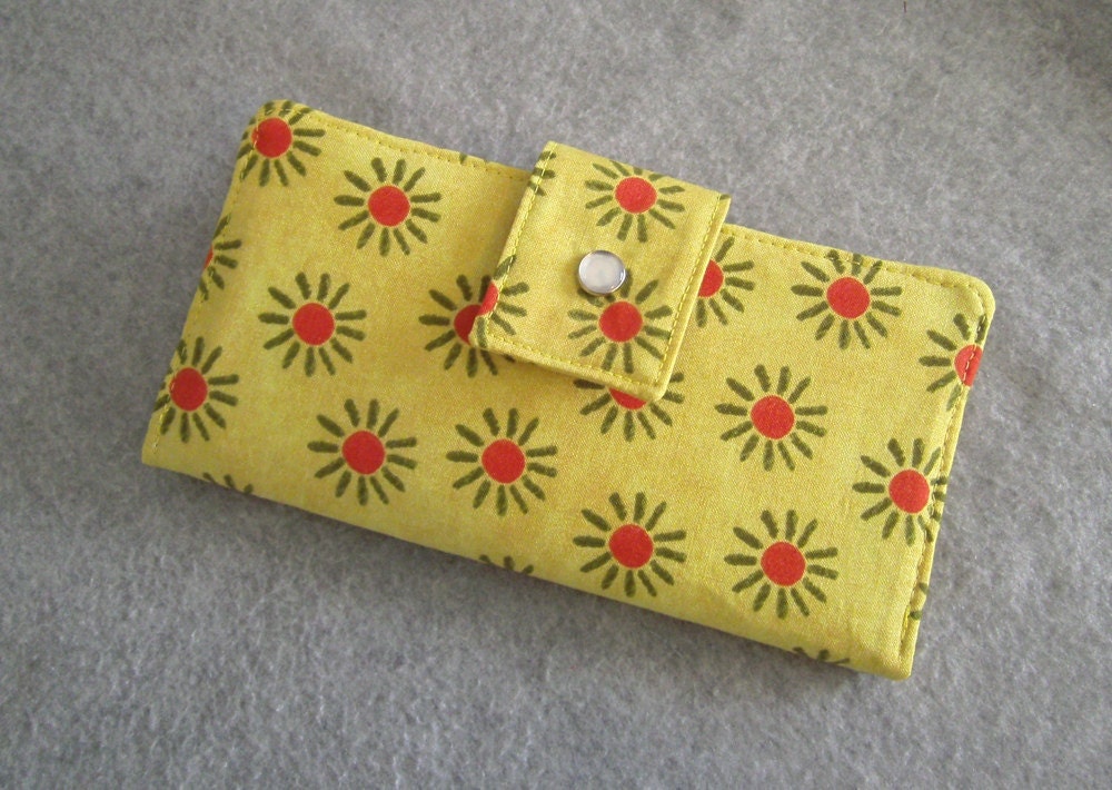 Fabric Wallet - Bright Suns on Yellow Background