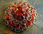 Vintage Fire Red Crystal Brooch - EraExpressions