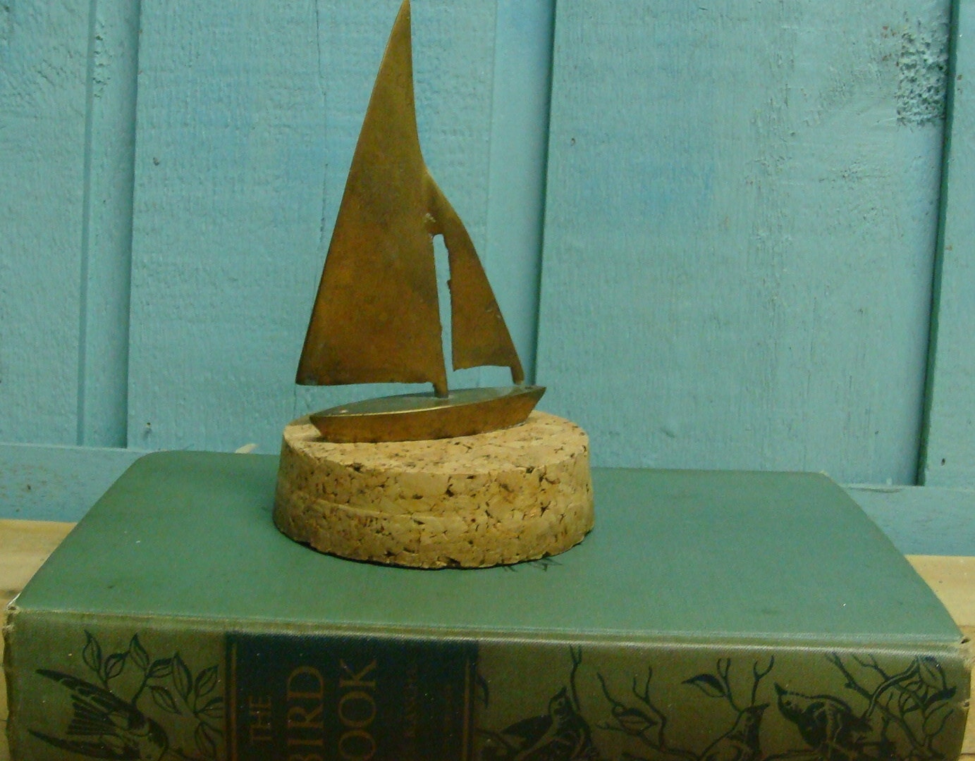 Sailboat Vintage Brass Ship Ornament on Cork Stopper
