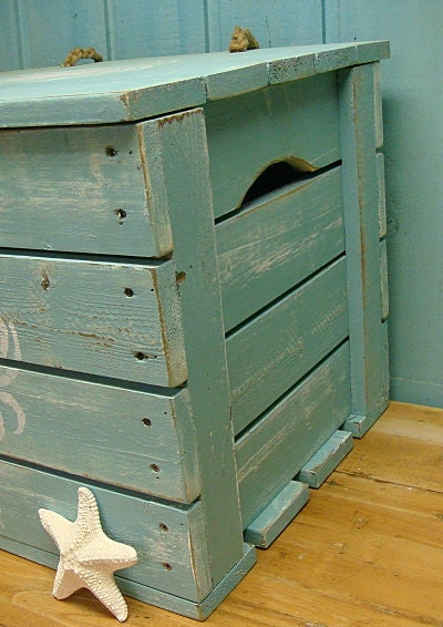 Crab Crate Side Table Treasure Chest Trunk in Turquoise - Ready to Ship