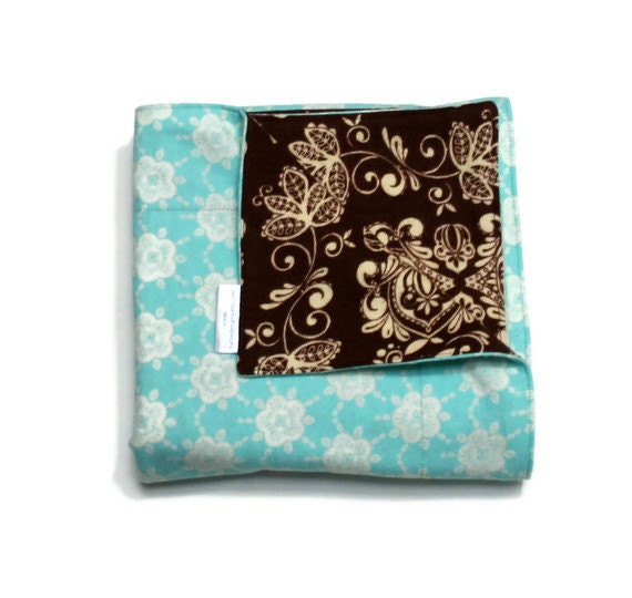 Baby Girl Blanket in Double Flannel of Aqua and Chocolate