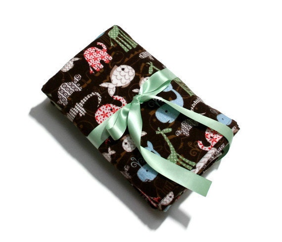 Baby Boy Blanket Baby Girl Blanket in Soft Flannel with Zoo Animals in Chocolate Brown