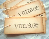 12 VINTAGE Tags - Hand Stamped, Hand Aged and Vintage Inspired - Brown Manila Cream