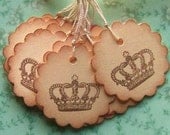 Crown Hang Tags, Vintage Inspired - Scalloped Circle - Manila Cream Chocolate Brown 12