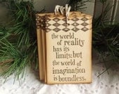 The World of REALITY.... IMAGINATION... Quote stamped tags, Brown and Cream 8