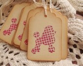 Pink Plaid Poodle Tags, Vintage Edges, Ivory Twine