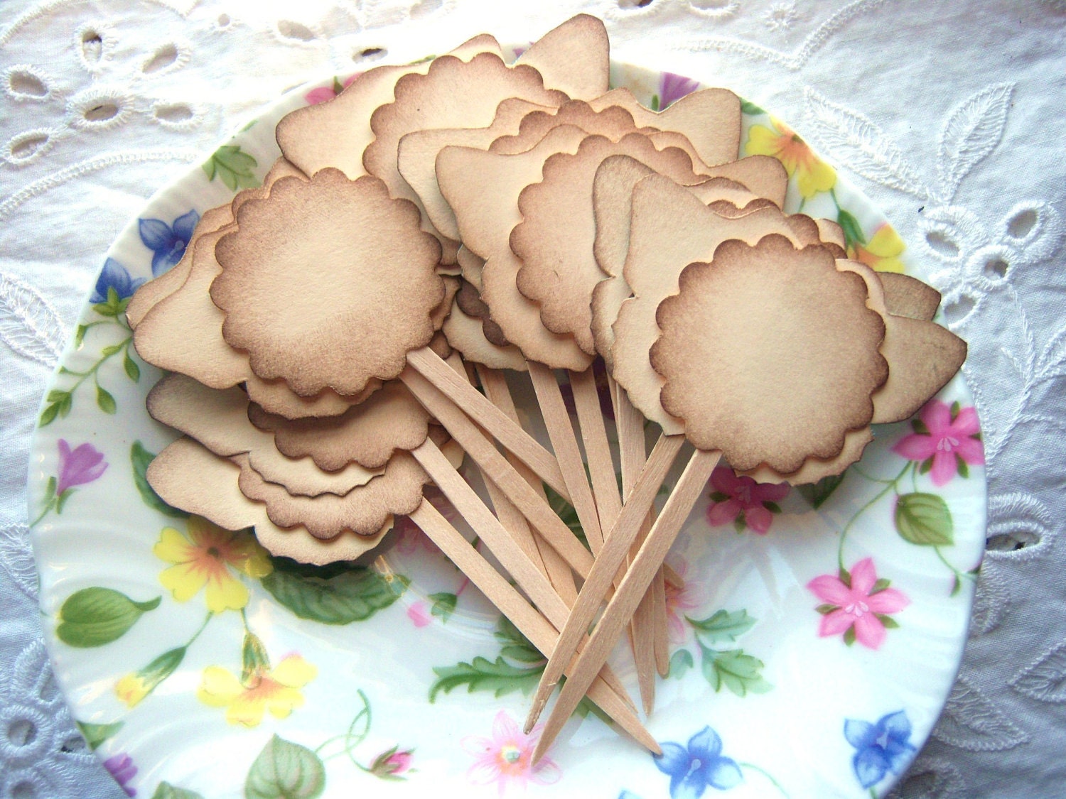 Butterfly Party Picks Shabby Vintage Inspired Aqua Hand Aged