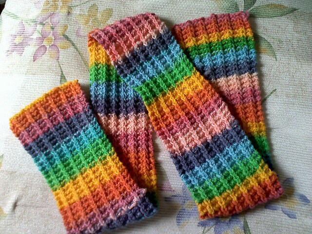 Rainbow scarf - Hand dyed, hand spun, knit