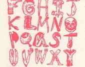 Hellphabet . Limited Edition Alphabet Gocco Print . Pink