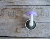 Wool magnet, pastel purple felted amanita mushroom magnet in an upcycled lid