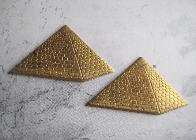 2 Vintage Stamped Brass Egyptian Pyramids