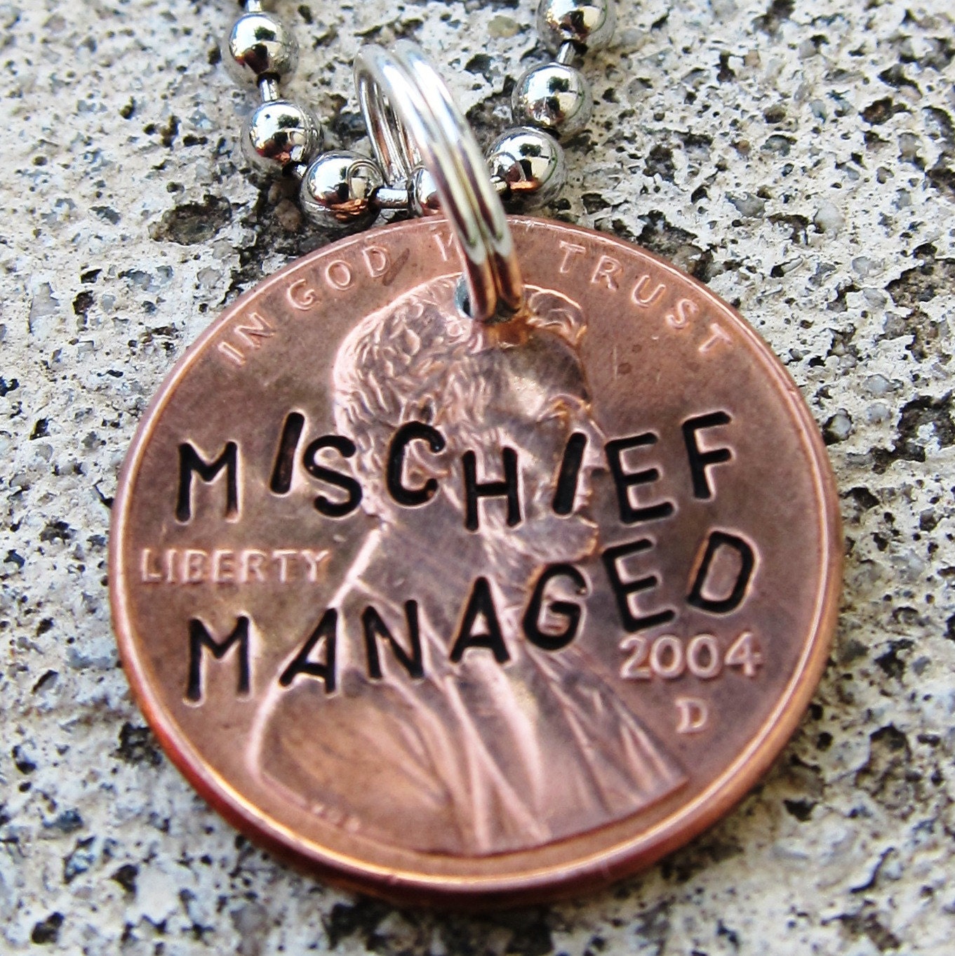 Harry Potter Penny - Mischief Managed - Hand Stamped Penny (choice of keychain, necklace or cell charm) -Made to Order-