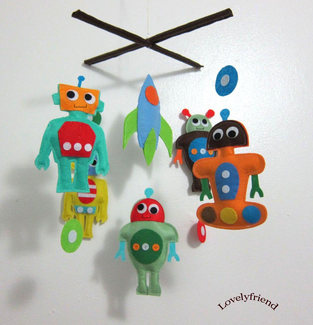 Baby Crib Mobile - Baby Mobile - Felt Mobile - Nursery mobile - Space and Robot Theme (Custom Color Available)