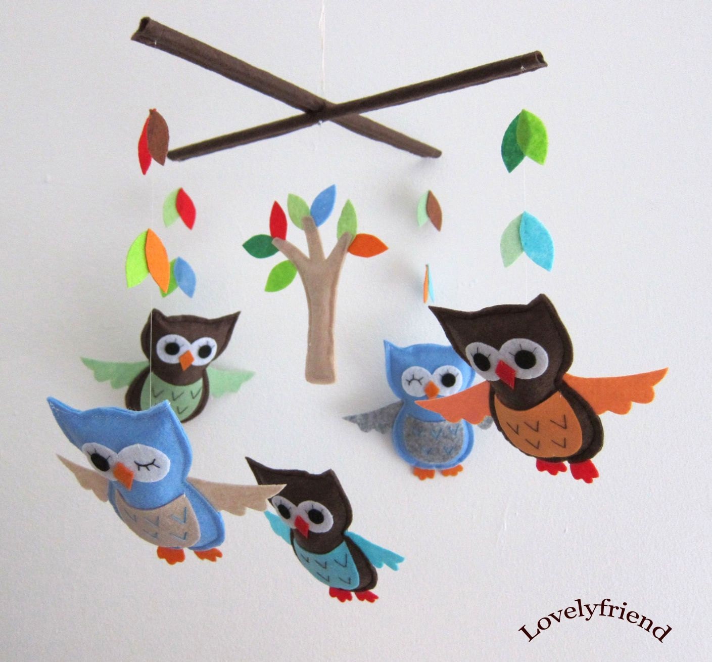 Mobile -Baby Crib Mobile - Baby Mobile -  Crib mobiles - Felt Mobile - Nursery mobile - Blue & brown Owl (Custom Color Available)