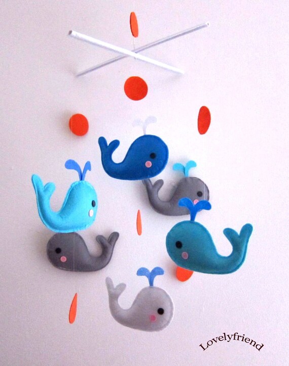 Baby Crib Mobile - Baby Mobile - Mobile - Crib mobiles - Felt Mobile - Nursery mobile - " Blue and Grey Whales" design