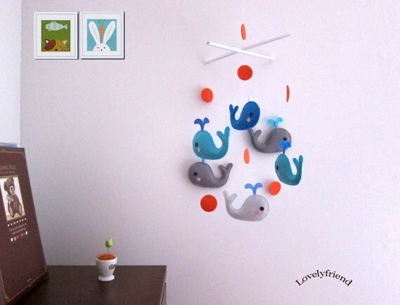 Baby Crib Mobile - Baby Mobile - Mobile - Crib mobiles - Felt Mobile - Nursery mobile - " Blue and Grey Whales" design