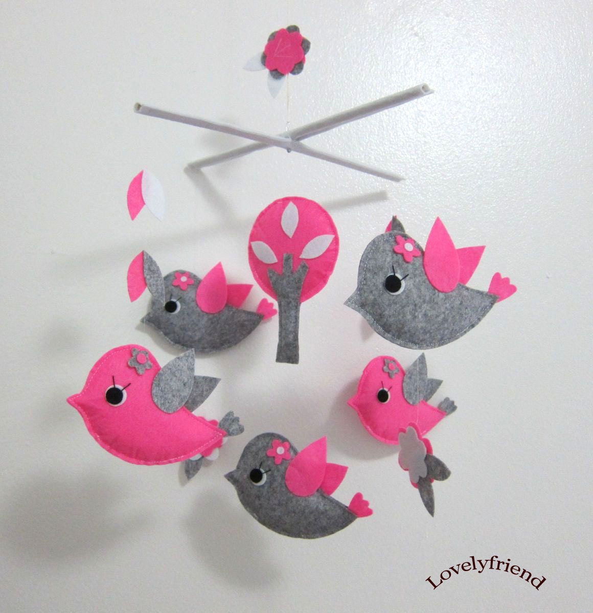 Baby Crib Mobile - Baby Mobile - Felt Mobile - Nursery mobile - Owl And Bird Theme (Custom Color Available)