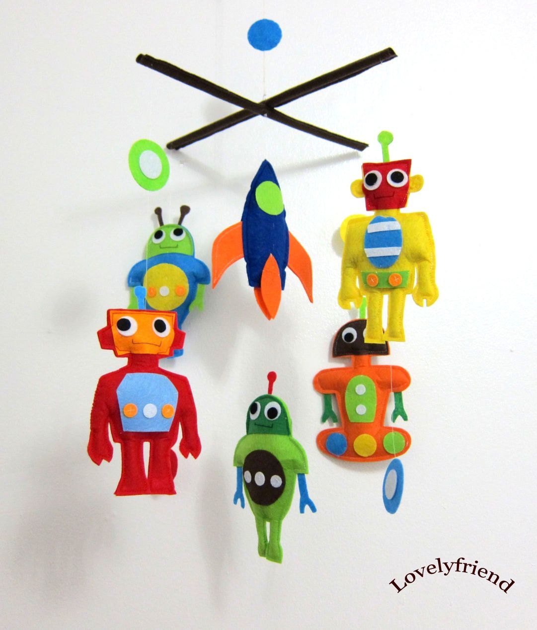 Baby Crib Mobile - Baby Mobile - Felt Mobile - Nursery mobile - " Colorful Robots " Design (Custom Color Available)