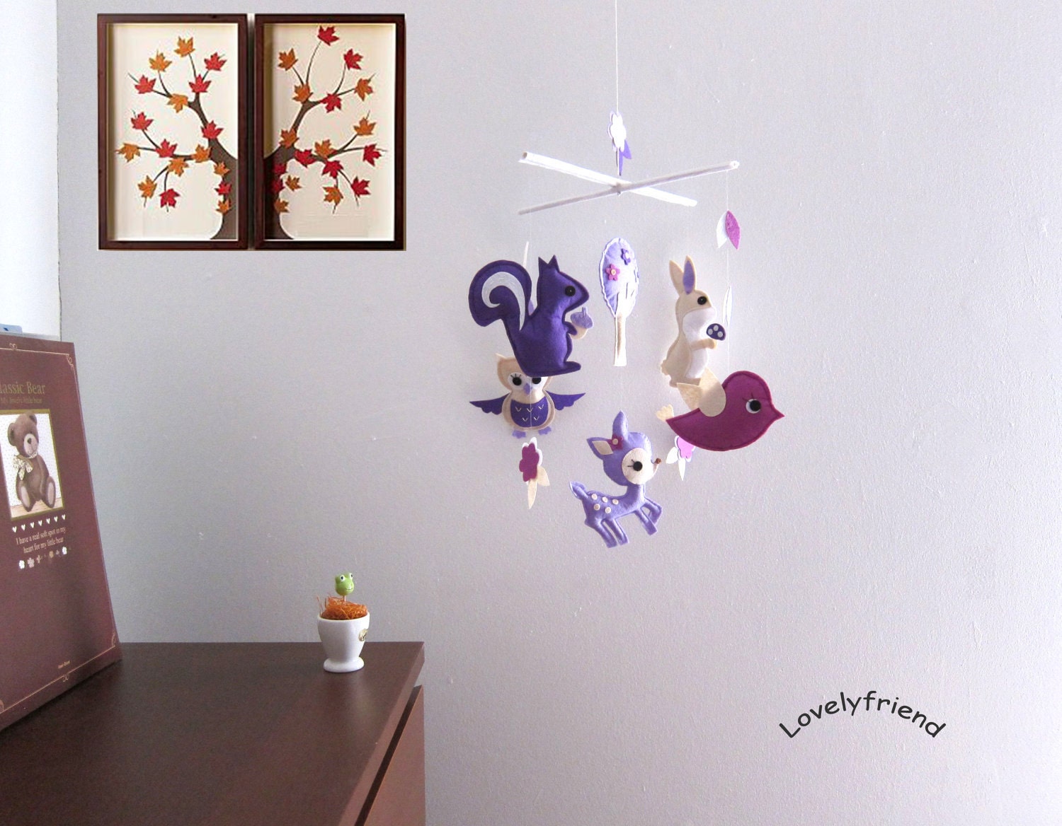 Baby Crib Mobile - Baby Mobile - Felt Mobile - Nursery mobile - purple deer and the friends (Custom Color Available)