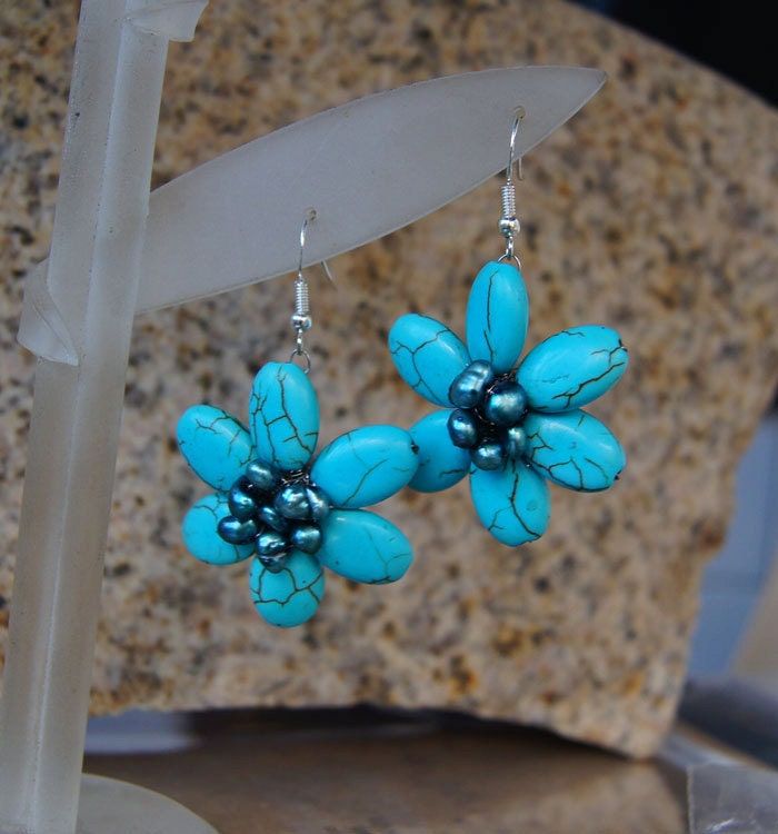 turquoise Earrings, Pearl Earrings,flower Earrings,beadwork Earrings,drop Earrings,hoop Earrings,bubble Earrings,Dangle Earrings
